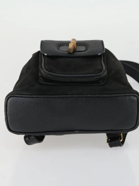 GUCCI Bamboo Backpack Leather Black Gold 003 2058 0030 Auth 156416